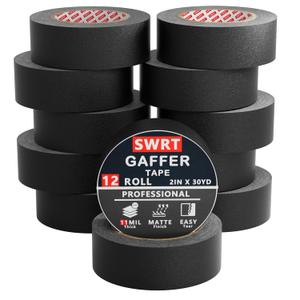 SWRT 12 Pack Gaffers Tape, 11 Mil Industrial Grade Gaffer Tape, 2 x 30 Yards, Strong Adhesion, Easily Remove No Residue, Professional Matte Finish No Reflection, Black, 360 Yards in Total