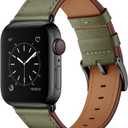 OUHENG Leather Bands Compatible with Apple Watch Band 42mm 41mm 40mm 38mm, Genuine Leather Strap Compatible with Apple Watch Series 11/10/9/8/7/6/5/4/3/2/1 & SE3 SE2 SE, Army Green/Black