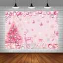 7x5ft Pink Merry Christmas Backdrop for Photography Pink Happy Birthday Happy New Years Background Supplies Christmas Trees Coloured Ribbon Deer Decorations Banner Photo Props