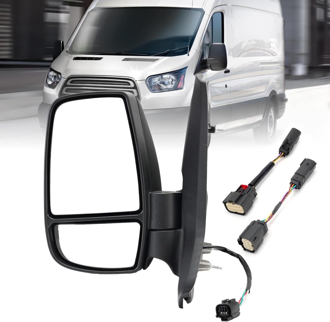 Driver Side Mirror,Mirror Assembly Compatible With 2015-2025 Ford Transit 150 250 350 350 HD,Transit Tow Power Glass,Towing Without Signal Light Non Heated,Black(Short Arm)