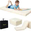 MeMoreCool Foldable Floor Mattress for Kids, Toddler Floor Nap Mat for Sleeping Daycare, Small Child Foldable Bed, Trifold Futon Portable Tri Folding Mattress, 57x22 Inch (Beige)