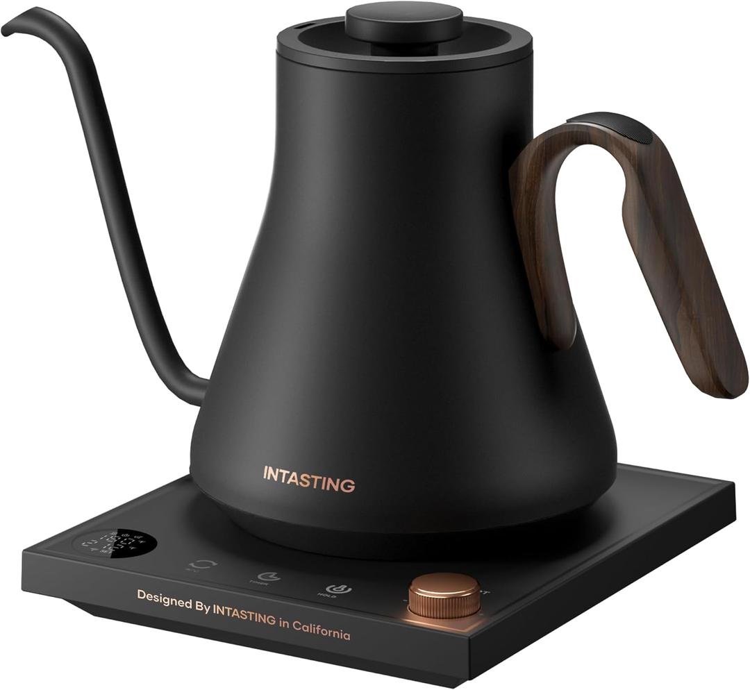 INTASTING Electric Kettle, Gooseneck Electric Kettle, 1 Precise Temperature Control, Stainless Steel Interior, Quick Heating for Pour Over Coffee, Tea & Boiling Water, 0.9L (Matte Black)