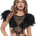 L'VOW Gothic Women Poncho Collar Natural Feather Short Cape Lace Epaulet Shoulder Shrug Wings Halloween Costume
