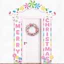 Merry Christmas Candy Door Banner Xmas Party Porch Banner Backdrop Christmas Candy Porch Banner Signs Candyland Party Hanging Backdrop Decorations for Winter Holiday Indoor Outdoor Hanging Supplies