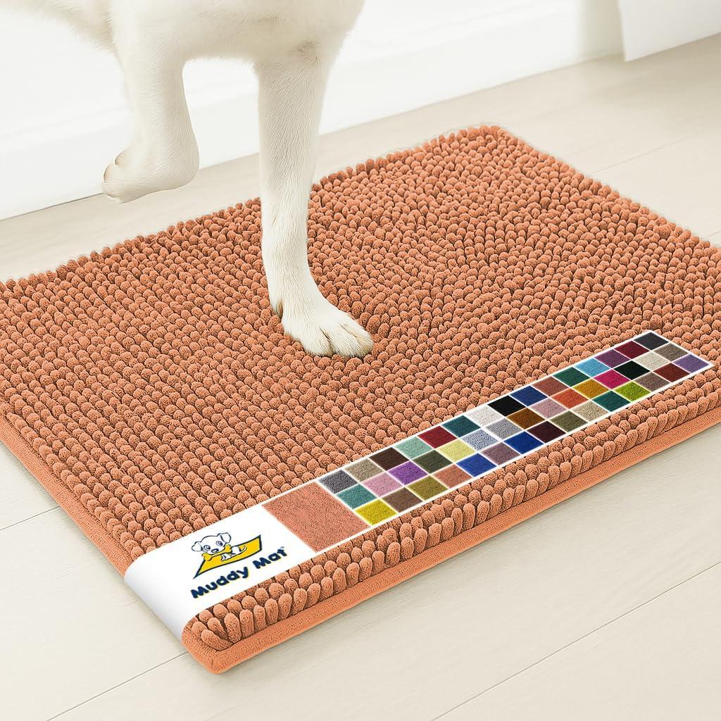 Muddy Mat® | Super Water Absorbent Door Mat Indoor, Microfiber Quick Dry Chenille Entryway Rug, Slip Resistant Front Door Mat, Indoor Mats for Entryway, Machine Washable Pet Rug, Peach 48" x 72"