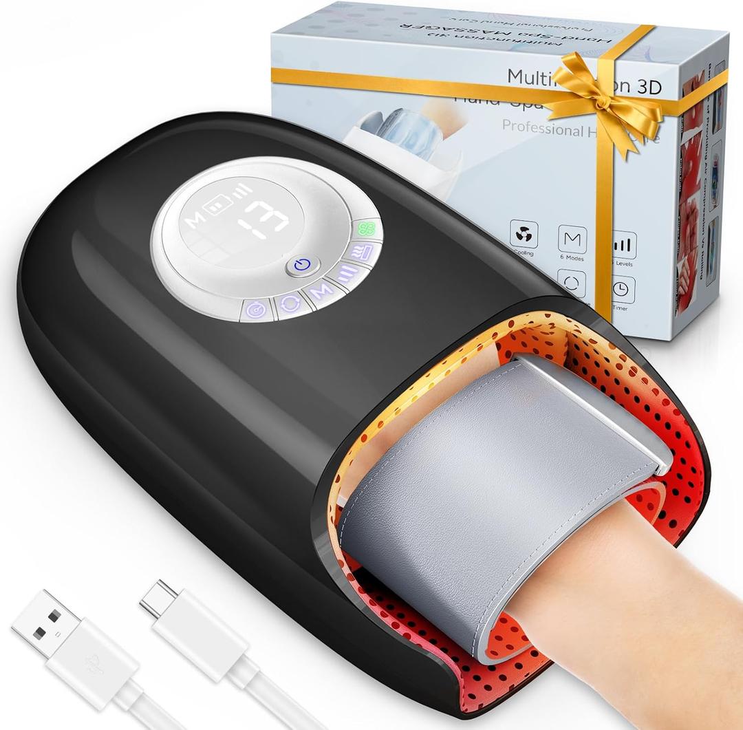 SKRFORM Hand Massager with Heat and Compression, Hand Massage for Arthritis and Carpal Tunnel Relief, 6 Modes Pressure Point Therapy, Blowing Wrist Massager, Finger & Palm Kneading, Gifts for Mom Dad