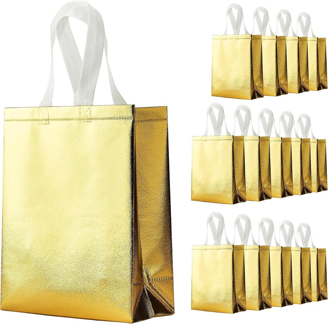 METAPRINT 15 Pcs Iridescent Glossy Gift Bags Medium Size, 8x4x10 Inch Holographic Reusable Gift Bags with Handles & Sturdy Base, Ideal for Birthday, Wedding