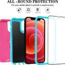for iPhone 12/for iPhone 12 Pro Case 6.1" with 2 Screen Protector,Full Body Rugged Heavy Duty Military Grade Cover,Shockproof/Drop Proof Protection Phone Case (Pink Blue)