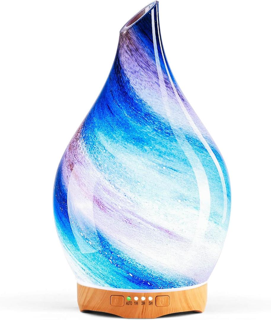 Porseme 280ml Essential Oil Diffuser Glass Color Changing Aroma Air Diffusers Aromatherapy Ultrasonic Cool Mist Humidifier 7 Running Hours Waterless Auto-Off for Sleeping, Yoga, Office, Spa (Galaxy) (G2-280ml Galaxy Aladdin Vase)