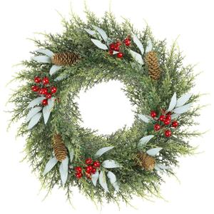 SHACOS Artificial Christmas Wreath 20" Winter Wreaths Red Berries Pine Cones Willow Cypress Christmas Wreaths Xmas Decoration for Front Door Window Wall Party Holiday Indoor Outdoor, Willow