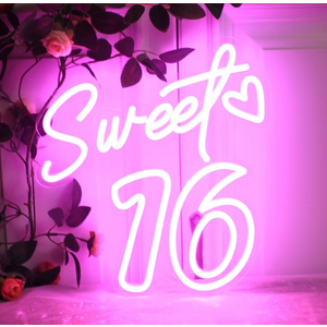Sweet Sixteen Neon Sign Sweet 16 Neon Light 16th Birthday Pink Led Neon Light for Bedroom Home Wall Decor Birthday Gifts for Girls with Dimmable Switch and USB Powered