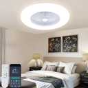 24" Bladeless Ceiling Fan with Light, Low Profile Flush Mount, 3 Color Dimmable Smart LED, 6 Speeds Timing Reversible, Modern Enclosed Ceiling Fan Remote & APP Control (White)