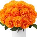 SITUMEIZI 12 Pcs Orange Artificial Chrysanthemums Flowers Ball Flower Fake Mums Silk for Fall Decor Halloween Thanksgiving Day Wedding Home Kitchen Decoration Floral Arrangement