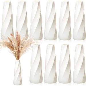 10 Pack Composite Plastic Flower Vases Bulk White Small Tall Conic Floral Vases for Centerpieces Unbreakable Bud for Wedding Party Living Room Decor(Retro)