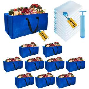 10 Pack Heavy Duty Extra Large Moving Bags with Backpack Straps & Vacuum Storage Bags, Moving Totes with Handles for Space Saving, Christmas Storage Bags for Wreaths, Garlands, Decoration & Ornaments