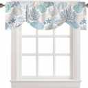 Coastal Tie Up Valance Curtains for Windows, Summer Beach Blue Teal Coral Kitchen Curtains Window Treatments, Sea Nautical Starfish Short Window Shades Valances for Bedroom Bathroom Cafe 54"x18"