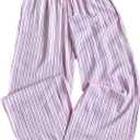 WDIRARA Women's Striped Wide Leg Pants Drawstring Elastic Waist Lounge Pants (Pink, XL)