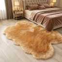 Fluffy Faux Fur Rug Brown Sheepskin Area Rug,4x6 Ft Ultra Soft Shaggy Plush Rug for Bedroom Bedside Living Room Nursery Kids Room