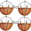 Shoplala Wall Planters for Outdoor Plants (4 Pack, 10 Inch) Metal Black Wire Flower Baskets with Coco Liner, Fence Hanging Planter Balcony Over Deck Porch Railing Rail Patio Modern Herb Outside Garden