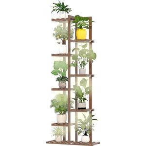 Solatmos Bamboo Plant Stand With Grow Lights Indoor Plants Outdoor Corner Plant Shelf Flower Stands for Living Room Patio Garden Corner Balcony (Brown, 7 Tier)