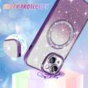 Bonoma Compatible with iPhone 15 Case Support for MagSafe, Plating Diamond Glitter Magnetic 2* Screen Protector Camera Protection Back Cover for Girls Women -Purple