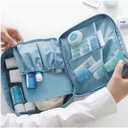 Large Capacity Travel Toiletry Bag, 9x5x4 Inch Makeup and Bathroom Organizer with Water-Resistant Fabric, Blue Floral Design