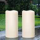 GenSwin Solar Outdoor Waterproof Flameless Candles, 8x4 Solar Rechargeable Pillar Candles, Sensor for Dusk to Dawn, for Outdoor, Lanterns, Pation Decorations(Set of 2) (Cream)