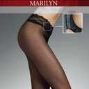 MARILYN Erotic Silicone Lace Band Low Waist Hipster 15 Denier Vita Bassa European Pantyhose (Black, L)