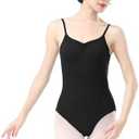 RuiBalletto Ballet Leotards for Women, Backless Camisole Bodysuit With Adjustable Straps, Full Lining Dancewear (Black)