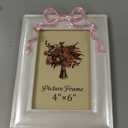 Vintage Picture Frame 5x7 Inch, Ornate Cute Photo Frames with Glass Front, Pink Bow Design, Tabletop & Wall Hanging, Girls Room, Gift Ideas, Pearly White