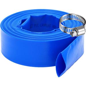 DAVCO 2.5" x 25 ft Pool Backwash Hose, Heavy Duty Reinforced Blue PVC Lay Flat Water Discharge Pump Hoses For Swimming Drain Pools and Clean Filters,with 1 Clamp