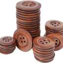 Chenkou Craft 20pcs Big Size 40mm(1 1/2") Brown Round Wood Buttons 4 Holes Craft Sewing Button (Light Brown, 40mm)