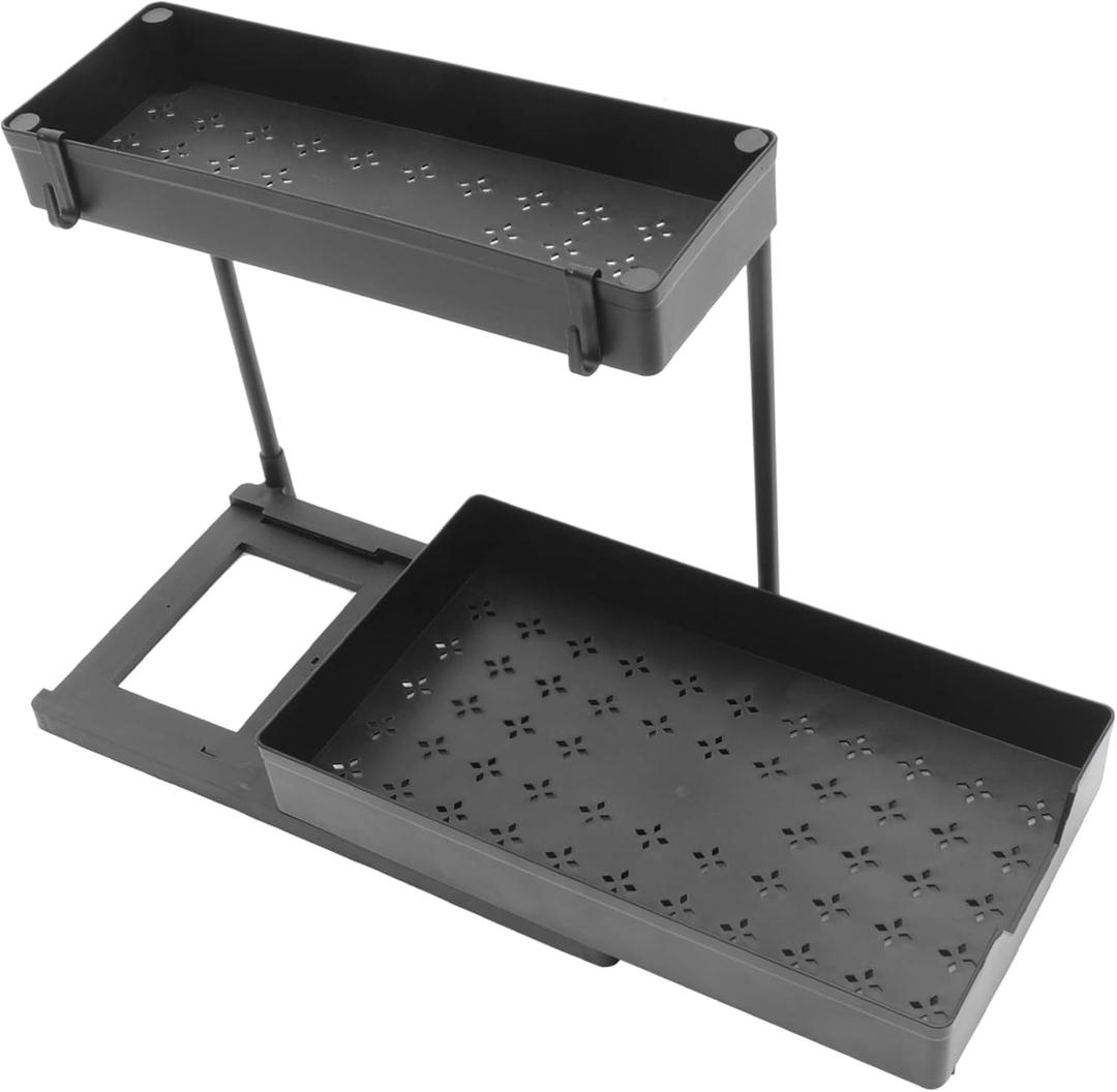 Double Layer Spice Rack Organizer for Kitchen Sink under Sink Storage Rack Black Material Organizer Pull Out Shelf