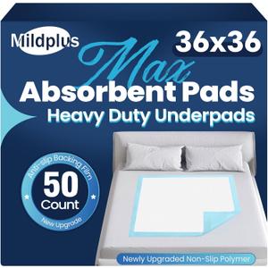 MILDPLUS Heavy Duty Underpad 36''x36'' 50 Count 125 Grams Extra Large Chucks Pads 3XL Disposable Bed Pads, Super Absorbent Incontinence Pads for Adults, Kids, Pee Pads (Blue)