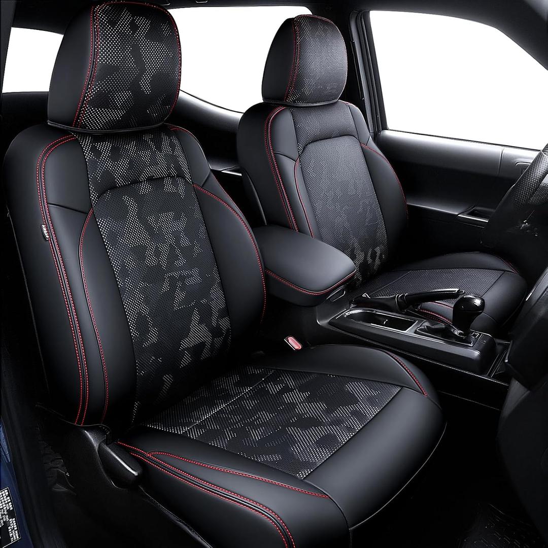 Carlimeki Leather Seat Covers Custom Fit for Tacoma Gen 3rd (2016-2023) Double & Crew Cab, for SR, SR5, Limited, TRD Pro, TRD Sport, TRD Off-Road, Trail Special Edition - Fully Covered