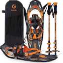 G2 21/25/30/36 Inches Light Weight Snowshoes with Toe Box, EVA Padded Ratchet Binding, Heel Lift, Flexible Pivot Bar, Durable Back Strap, Trekking Poles, Carrying Bag, Snow Baskets (Orange)