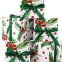 MotiMind 5 Pack Holly Berry Christmas Gift Boxes with Lids 7x7x7 Square Gift Box with Ribbons for Wrapping Christmas Presents Wedding Bridesmaid Holiday Party Favor Boxes (Green)