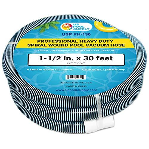 U.S. Pool Supply Pool Vacuum Hose - 1-1/2" x 30' Professional Heavy Duty Pool Hose for Inground, Spiral Wound with Kink-Free Swivel Cuff - Connect to Vacuum Heads, Skimmer, Cleaner, Filter Pump Inlet