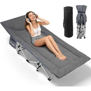 Camping cots for Adults,Cots for Sleeping,Cushion and Pillow, Camping Tent cot,High Weight Capacity, Compact Storage,with Carry Bag,Ideal for Outdoor Camping, Office use,Napping, Beach Trips (Grey)