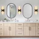 KUZZULL Wall Sconces Set of Two Matte Black Modern Bathroom Sconces Lighting Set of 2 Frosted Glass Shade Indoor Wall Lamp Wall Mounted Lights Metal Wall Light Fixtures for Living Room Stairs