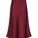 Women's Satin High Waist Hidden Elasticized Waistband Flared Casual A Line Midi Skirt M