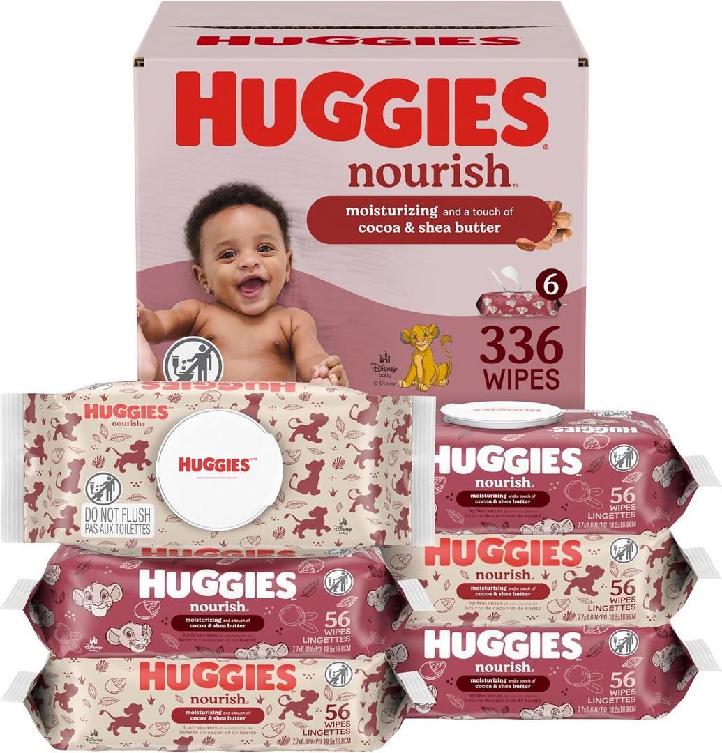 Huggies Nourish Scented Baby Wipes, 6 Push Button Packs (336 Wipes Total)