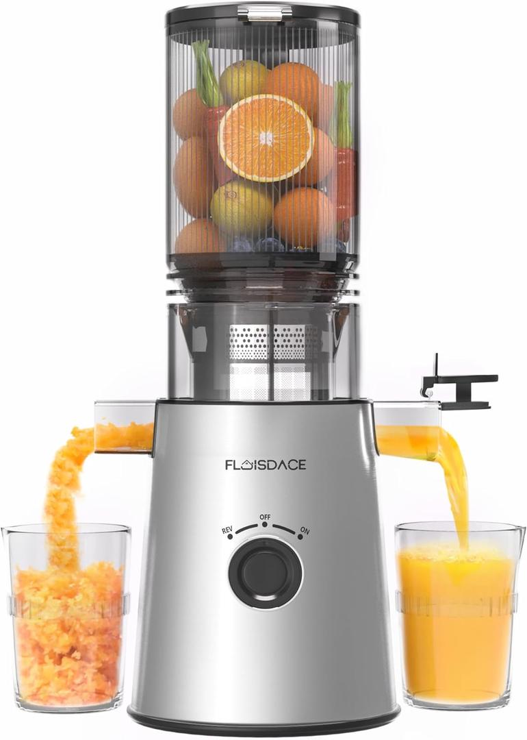 Cold Press Juicer, Slow Masticating Juicer Machines with 5" Feeding Chute Fit Whole Fruits&Vegetables, Stainless Steel Slow Masticating Juicer Easy to Clean, 99.6% Juice Purity, 1.5L Capacity.