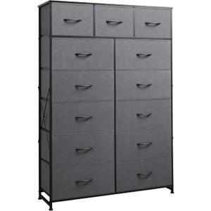 WLIVE Storage Organizer Unit with 13 Fabric Bins, Storage Drawers Organizer with Steel Frame, Tall Storage Tower Organizaton for Living Room, Hallway, Office, Dark Grey