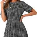 Allegra K Women's Elegant Short Sleeve A-line Dresses Plaid Tweed Dress, S