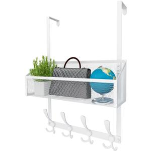 Kaiferty Over The Door Hooks Organizer, Coat Rack Over The Door Storage Hanger Towel Rack, Back of Door Storage Organizer for Bathroom,Bedroom,Kitchen,Office (White, 2-Tier)