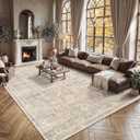 Schweek 8x10 Area Rug Beige Washable Neutral Vintage Distressed Rugs Large Non-Slip Living Room Area Rugs, Soft Low Pile Carpet Indoor Mat Throw Rug for Bedroom Dining Room Office Nursery
