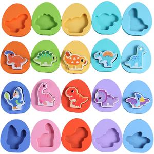 2 x Valentines Day Gift for Kid Classroom, 10 Pcs Dinosaur Egg Pairing Toys, Colored Wooden Puzzles Montessori Toys for Autistic Easter Basket Christmas Stocking Stuffers