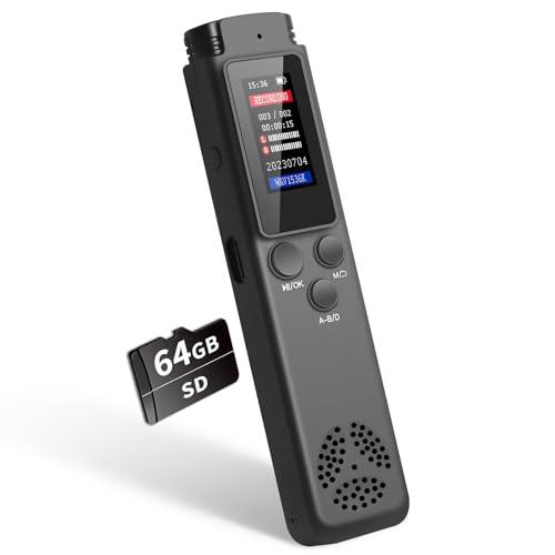 64GB Digital Voice Recorder Voice Activated Recorder for Lectures Meetings, Audio Recorder with Playback, Password, Variable Speed, Tape Recorder USB Charge, MP3