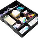 Briwooody 1 Pcs Acrylic Desk Drawer Organizer 9'' up to 18'' x 12'' x 2.1'' Expandable Drawer Organizer Trays with 8 Adjustable Compartments Black Desk Accessories for Makeup Office Bathroom (Vintage)